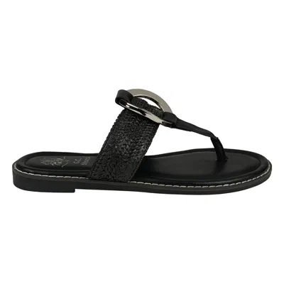 Gc Shoes Jovie Black Woven Hardware Thong Flat Sandals