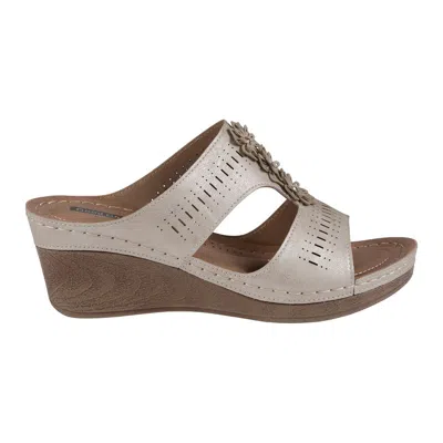 Gc Shoes Lisette Perforated Ice T-strap Flower Wedge Sandals
