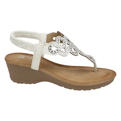 Gc Shoes Madelyn White Embellished Laser Cut Slingback Wedge Sandals