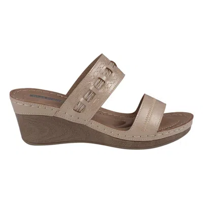 Gc Shoes Mariah Rose Gold Open Toe Double Band Wedge Sandals In Natural