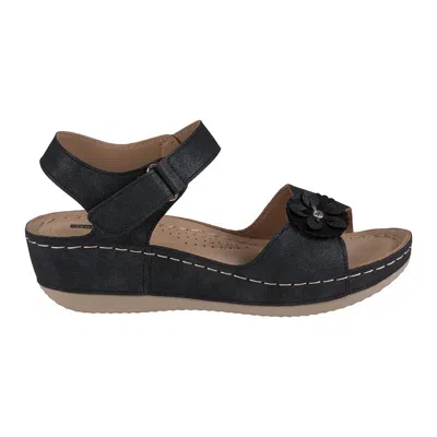 Gc Shoes Maxwell Black Flower Velcro Slingback Wedge Sandals