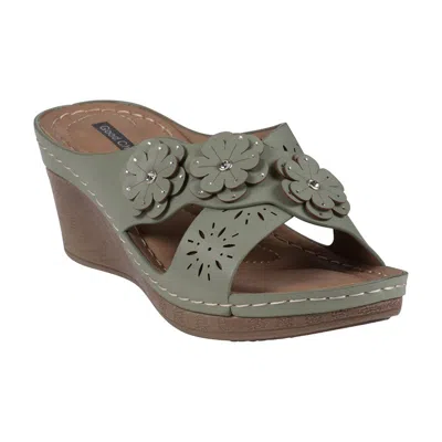 Gc Shoes Women's Miller Cross Strap Flower Slip-on Wedge Sandals In Green