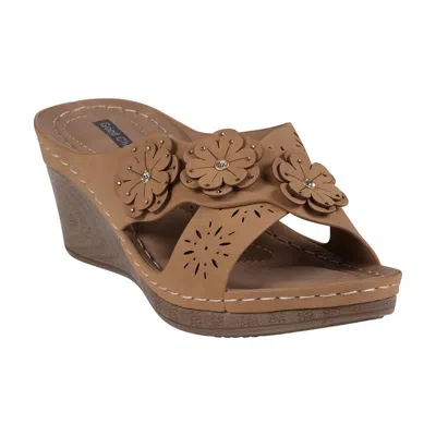 Gc Shoes Women's Miller Cross Strap Flower Slip-on Wedge Sandals In Tan