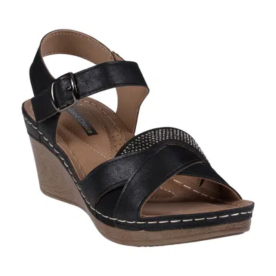 Gc Shoes Monaco Black Strappy Embellished Wedge Sandals