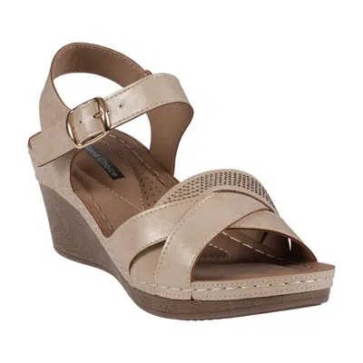 Gc Shoes Monaco Gold Strappy Embellished Wedge Sandals