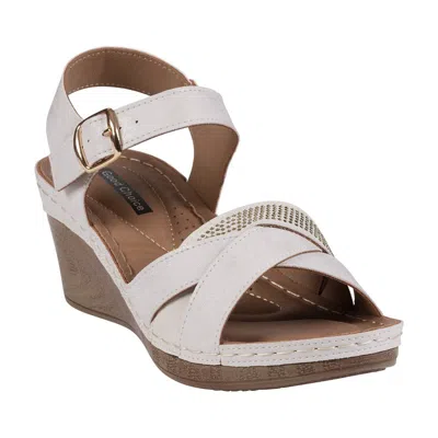 Gc Shoes Monaco Off White Strappy Embellished Wedge Sandals