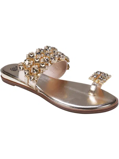 Gc Shoes Nadin Womens Faux Leather Embellished Slide Sandals In Gold