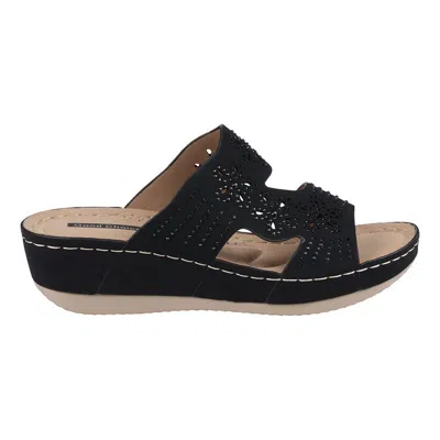 Gc Shoes Women's Santiago Perforated Studded Slip-on Wedge Sandals In Black