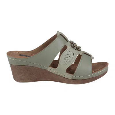 Gc Shoes Spring Green Open Toe Triple Band Flower Wedge Sandals