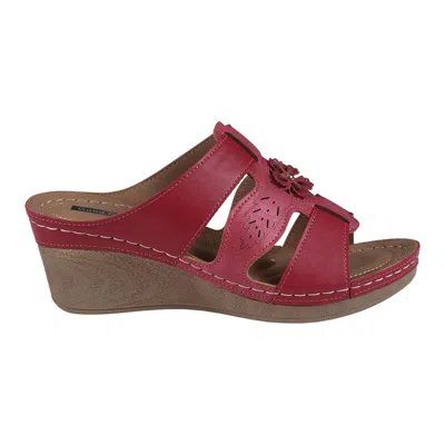 Gc Shoes Spring Red Open Toe Triple Band Flower Wedge Sandals
