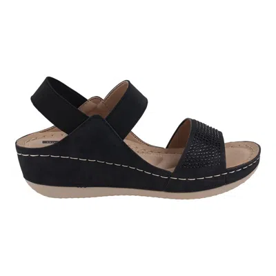 Gc Shoes Women's Tammy Embellished Elastic Double Band Wedge Sandals In Black