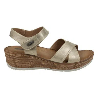 Gc Shoes Vienna Beige Cross Strap Velcro Slingback Wedge Sandals