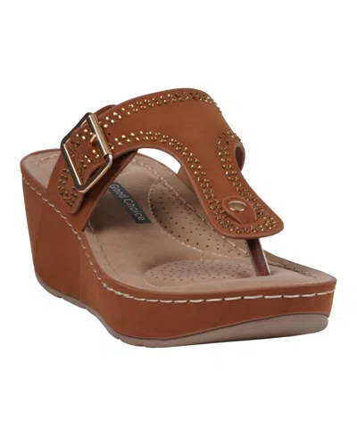 GC SHOES WOMEN'S ALANI EMBELLISHED THONG WEDGE SANDALS