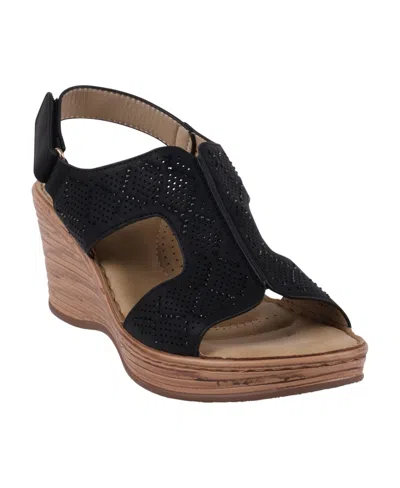 Gc Shoes Women's Amara Embellished Slingback Wedge Sandals In Black