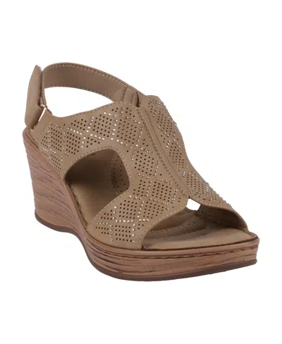 Gc Shoes Women's Amara Embellished Slingback Wedge Sandals In Camel