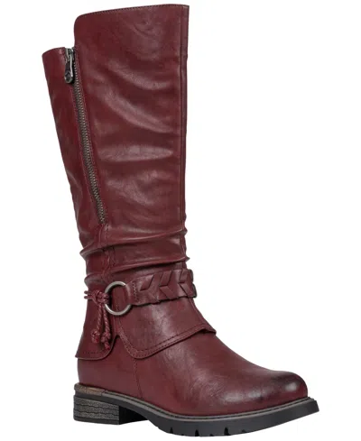 Gc Shoes Women's Auburn Knee-high Slouchy Round-toe Faux Leather Boots In Burgundy