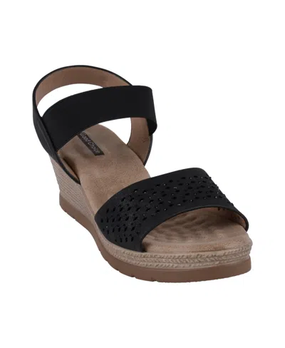 Gc Shoes Women's Bane Embellished Elastic Double Band Wedge Sandals In Black