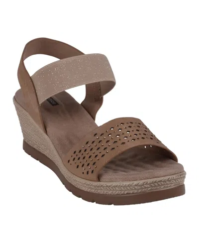 Gc Shoes Bane Natural Embellished Elastic Double Band Wedge Sandals