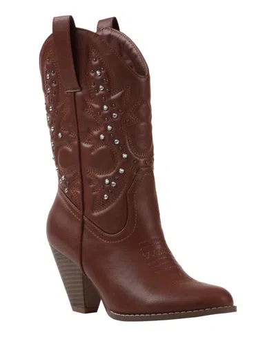 Gc Shoes Women's Beth Studded Western Ankle Boots In Cognac