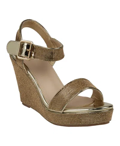 Gc Shoes Women's Betty Embellished Wedge Slingback Wedge Sandals In Gold