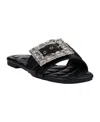 Gc Shoes Women's Bianca Rhinestone Buckle Flat Sandals In Black