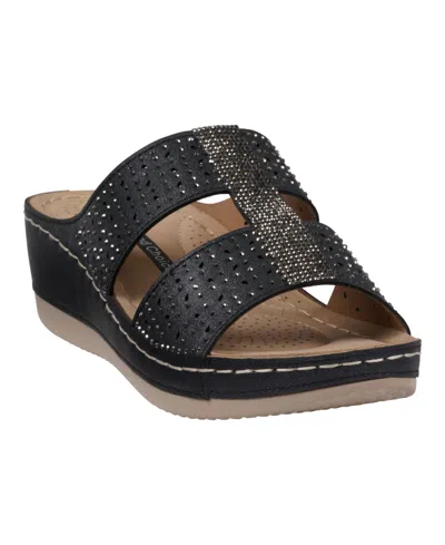 Gc Shoes Women's Carrie Embellished Wedge Sandals In Black