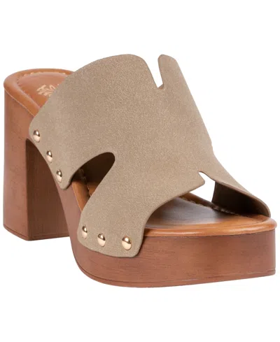 Gc Shoes Women's Cocktail Cutout Wooden Block Heel Platform Sandals In Brown