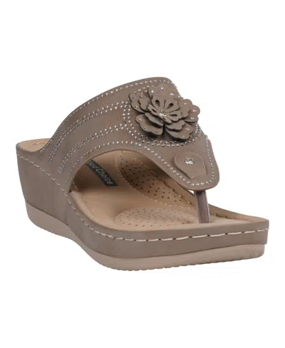Gc Shoes Women's Cora Embellished Floral Wedge Sandals In Bronze