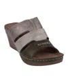 Gc Shoes Delores Khaki Multi-tone Triple Band Contrast Wedge Sandals In Khaki Multi