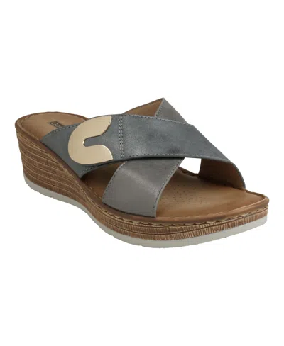 Gc Shoes Women's Demi Cross Strap Hardware Slip-on Wedge Sandals In Blue