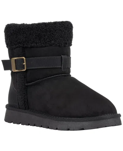 Gc Shoes Women's Derham Faux Shearling Trim Adjustable Side Buckle Round Toe Ankle Bootie In Black