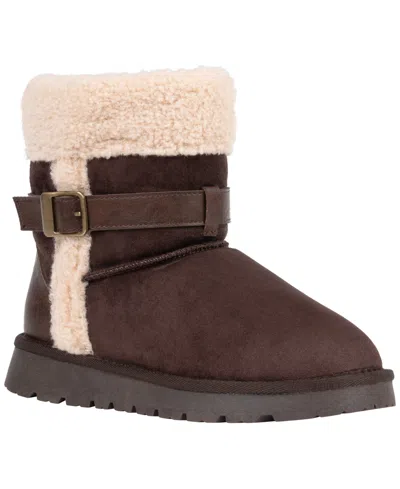 Gc Shoes Women's Derham Faux Shearling Trim Adjustable Side Buckle Round Toe Ankle Bootie In Brown