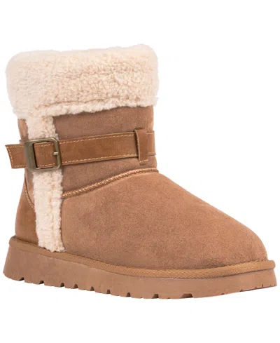 Gc Shoes Women's Derham Faux Shearling Trim Adjustable Side Buckle Round Toe Ankle Bootie In Nude