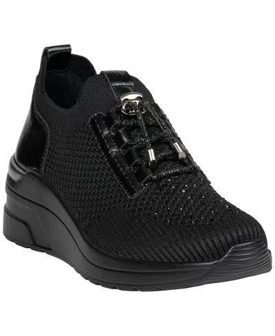 Gc Shoes Women's Eagan Stretch-knit Wedge Rhinestone Sneakers In Black