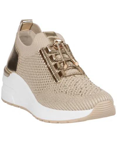 Gc Shoes Women's Eagan Stretch-knit Wedge Rhinestone Sneakers In Neutral