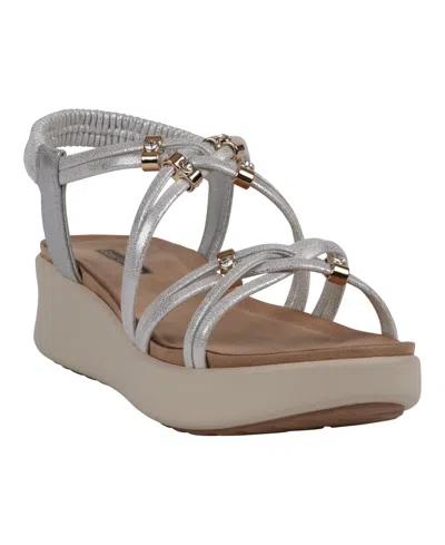 Gc Shoes Women's Fran Strappy Wedge Sandals In Silver