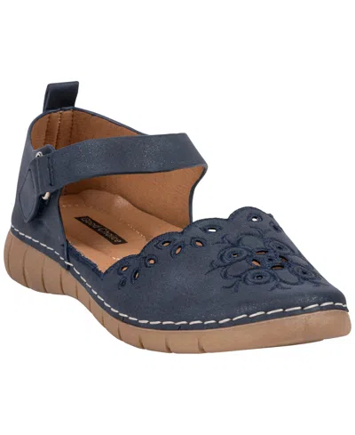 Gc Shoes Women's Gabris Floral Embroidery Mary Jane Flats In Blue