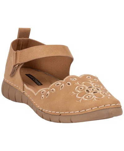 Gc Shoes Women's Gabris Floral Embroidery Mary Jane Flats In Brown