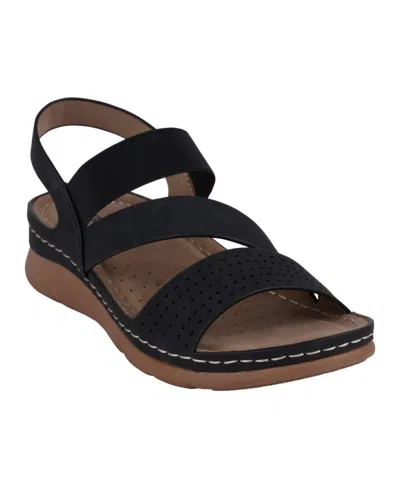 Gc Shoes Women's Grange Perforated Strappy Elastic Comfort Flat Sandals In Black