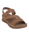 Gc Shoes Women's Grange Perforated Strappy Elastic Comfort Flat Sandals In Tan