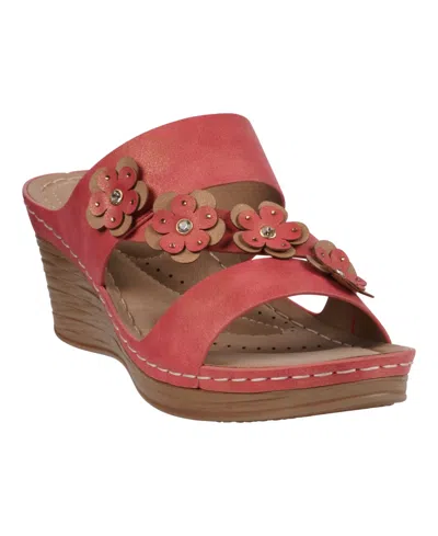 Gc Shoes Women's Halia Floral Wedge Sandals In Red
