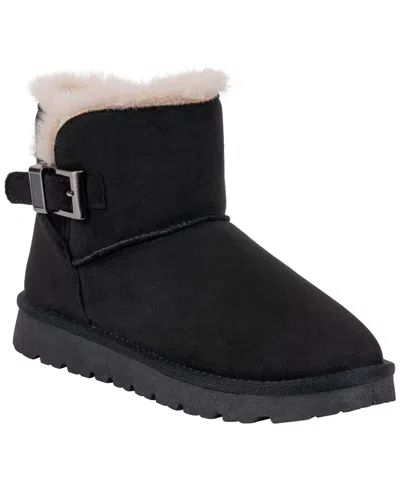 Gc Shoes Women's Hillrose Faux Fur Buckle Low Heel Ankle Booties In Black