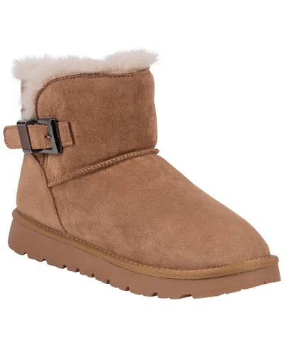 Gc Shoes Women's Hillrose Faux Fur Buckle Low Heel Ankle Booties In Brown