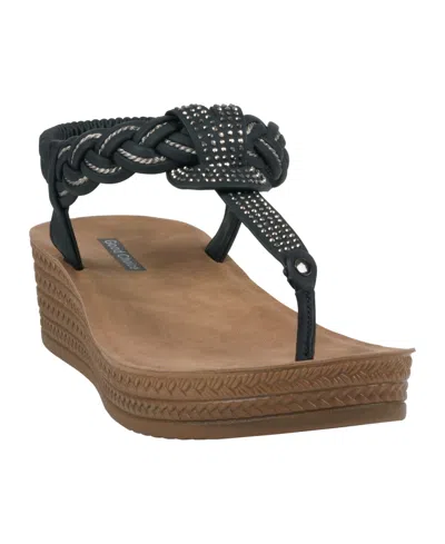 Gc Shoes Women's Ivana Embellished T Strap Wedge Sandals In Black