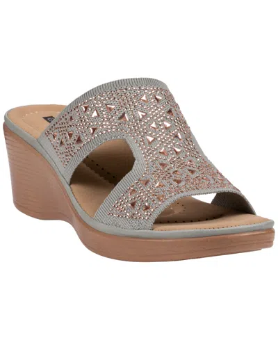 Gc Shoes Women's Jaeya Embellished Knit Wedge Sandals In Neutral