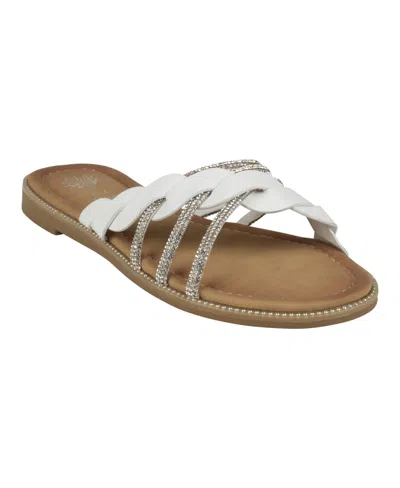 Gc Shoes Women's Jolie Strappy Embellished Slip On Flat Sandals In White