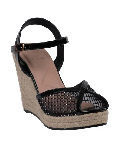 Gc Shoes Women's Mila Embellished Espadrille Wedge Sandals In Black