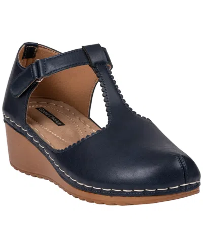 Gc Shoes Women's Mondo T-strap Wedge Mary Jane Pumps In Blue