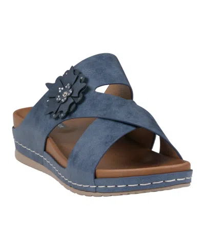 Gc Shoes Women's Nessie Flower Wedge Sandals In Blue