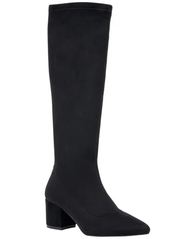 Gc Shoes Women's Riggs Block-heel Pointed-toe Faux Suede Knee High Boots In Black
